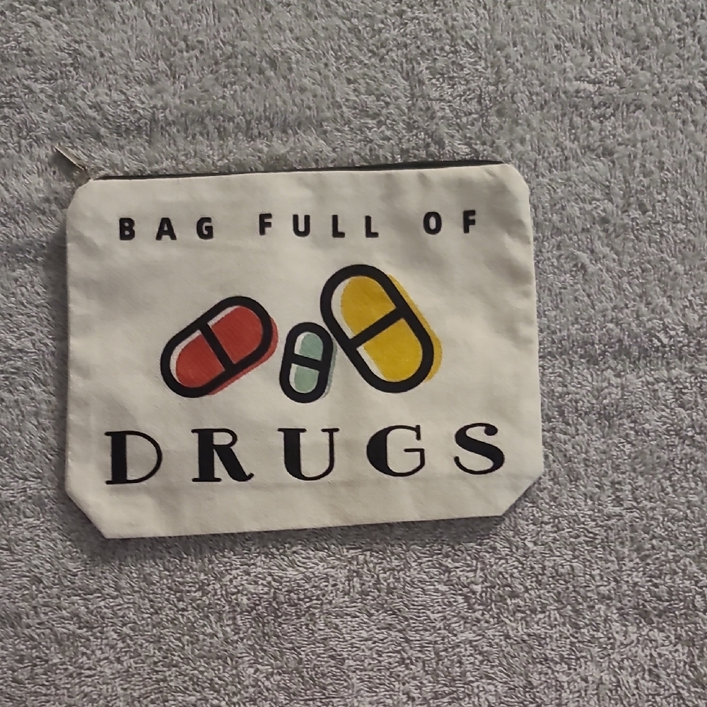 Chic White Canvas Cosmetic Bag with Graphic Print